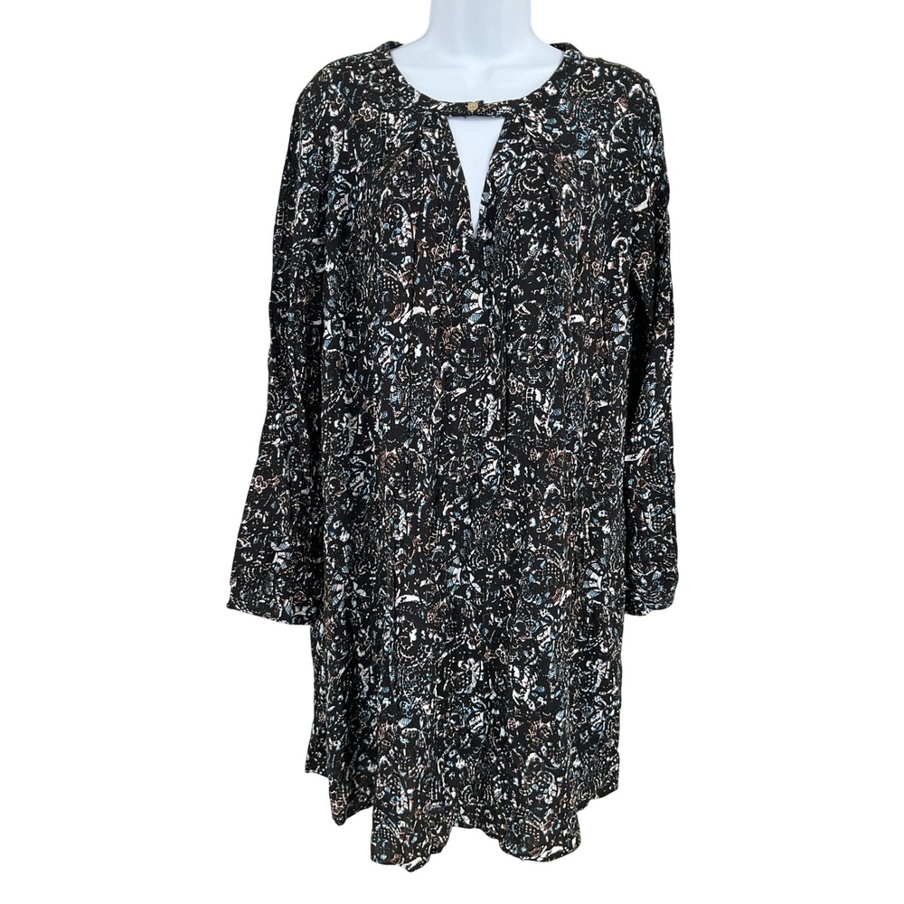 Earthbound Dress Womens L Black Blue Boho Keyhole Tunic Whimsigoth Boho NEW
